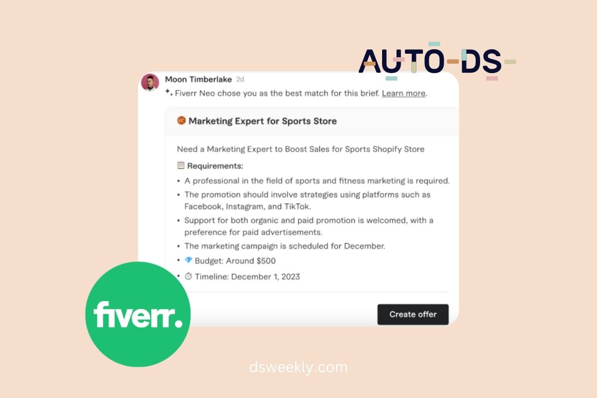 Dropshippers Gain Serious Advantage With Fiverr X AutoDS Acquisition and AI Tool Neo