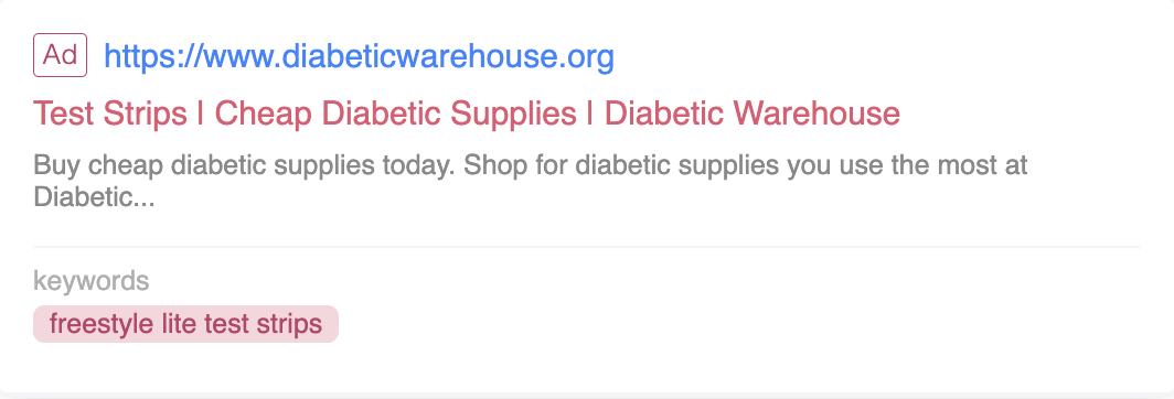 diabetic warehouse google ads