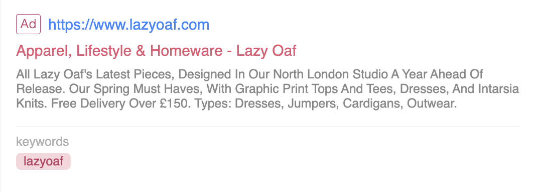 lazy oaf google ad