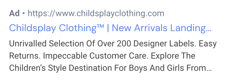 childsplay clothing google ads